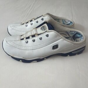 Skechers Premium 11021 Womens 9 Med White Leather Mules Sneakers Slip On Shoes